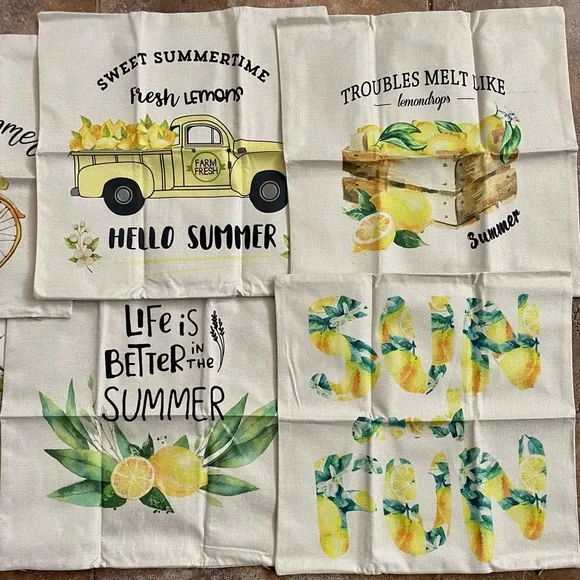 Summer Outdoor Home Decor Throw Yellow Lemon Zipper Pillow Covers Set of 6 - Picture 4 of 8